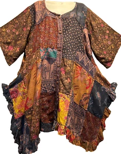 Nwt FUNKY STUFF nothing matches patch ruffle rayon hanky TOP TUNIC 4X Free shipp - Picture 1 of 6