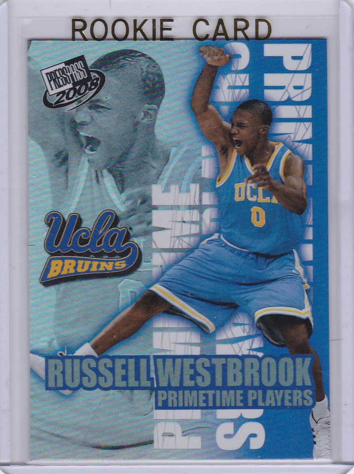Tarjeta de novato Russell Westbrook con inserción de lámina Bruins Baloncesto 2008 Primetime RC Foto 1 de 2