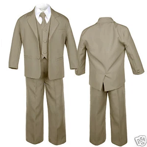 Baby Toddler Kids Teen Formal Party Dark Khaki Tuxedo 5pc Set Boys Suits sz S-14 - Picture 1 of 4