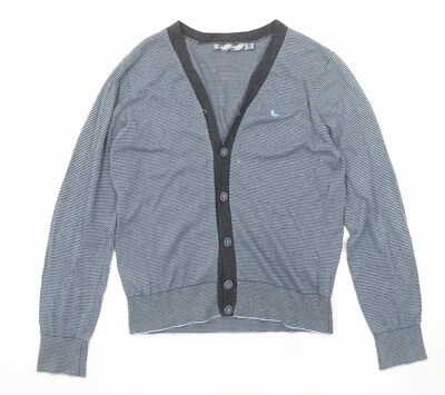 Cárdigan de algodón a rayas azul cuello en V para mujer, talla M, talla M Foto 1 de 4