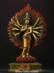 12.4" Tibet Bronze 1000 Arms Avalokiteshvara of Goddess Kwan-yin Guanyin Statue - Picture 1 of 9