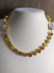 Yellow Citrus And AB Crystals And Yellow Pearls Necklace In 14K Gold Plated - Picture 1 of 7