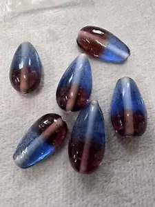 6x Glass Drop Beads Blue/purple Chunky Lampwork 13 By 24mm (z15-110) - Picture 1 of 1