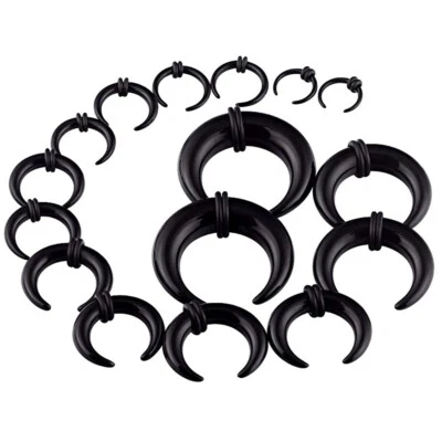 16Pcs Acrylic C Shaped Taper Pincher Septum Rings 14G-00G Gauges Piercing Kit - Image 1 of 4