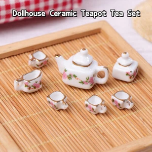 1Set 1:12 Dollhouse Miniature Ceramic Teapot Tea Set Kettle Cup Tableware Mod-mx - Photo 1/10