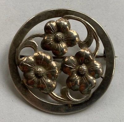 Nouveau Art-Nouveau Spilla 800er Argento Fatto a Mano 3,9 DM Rotondo Antico - Immagine 1 di 4