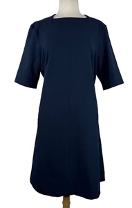 MM. Lafleur Size 16 Navy Blue Emily Square Neck Short Sleeve Stretch Shift Dress - Picture 1 of 13