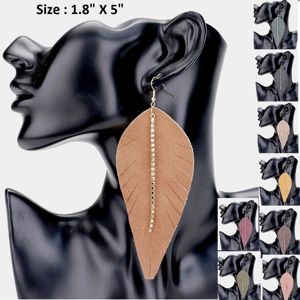 18K золото погружной замши перо лист со стразами капли серьги заявление пирсинг  - Изображение 1 из 1