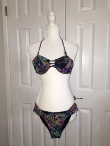 Billabong 2 piece Blue Pink Yellow Tie Dye Padded Bikini Swimsuit Women's Sz S L - Picture 1 of 8