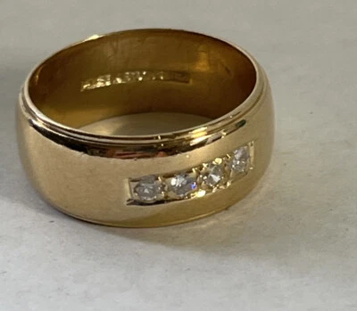 Alianza de anillo de boda de oro amarillo de 14 quilates tallado en arte diamante (4) ~ 7,6 gramos ~ tamaño 7,75 Foto 1 de 4