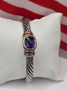 Brazalete David Yurman Amatista Cable Noblesse Plata de Ley Oro 14k - Imagen 1 de 12