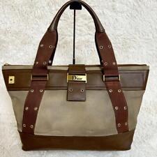 Christian Dior Tote Bag Street Chic Trotter Brown Canvas Leather Handbag