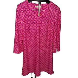 Jude Connally Shift Dress Women's Large Lexi 3/4 Sleeve Hot Pink Yellow NEW - Picture 1 of 8
