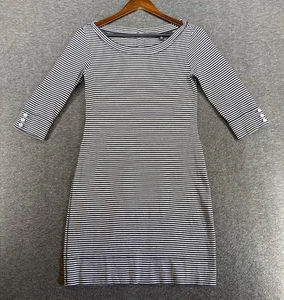 Banana Republic Dress XS Navy Blue White Stripe 3/4 Sleeve Boat Neck Preppy - Picture 1 of 15