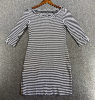 Banana Republic платье XS темно-синий белая полоса 3/4 рукав лодка шеи опрятный - Изображение 1 из 4