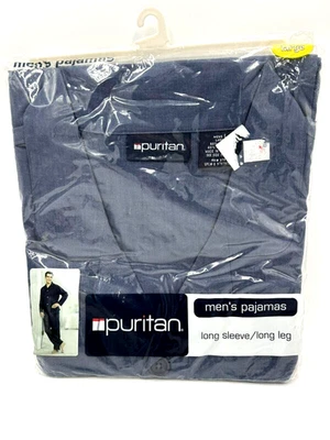 NOVO Conjunto de Pijama Masculino Puritano Vintage L Manga Longa Camisa Calça Chambray Azul Marinho - Imagem 1 de 4