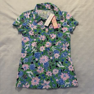 Lilly Pulitzer Polo Golf Woman XS Green Floral UPF 50+ Luxletic Meryl 1/4 Button - Picture 1 of 9