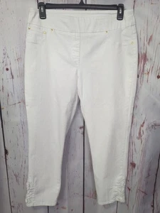 Ruby Rd Stretch White Denim Ankle Pants Size 12 (34X26) Decorative Hem    [UZ14] - Picture 1 of 13