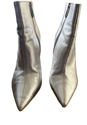 ZARA Ankle Boots Womens Size 8.5 EU 40 Silver Kitten Heels Metallic Pointed Toe - Image 1 of 4