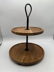 Bandeja de madera rústica de 12" para granja de 2 niveles. Mancha de nogal - Imagen 1 de 5