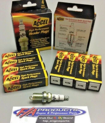 8 Accel 0414S-4 Shorty Header HP Copper 14mm Gasket Spark Plug 2 Packs / 8 Plugs - Image 1 of 4