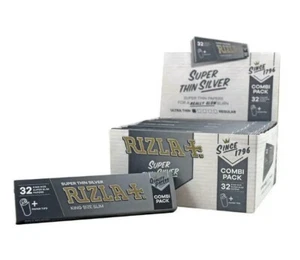 Full Box (24) RIZLA SILVER COMBI King Size Slim Rolling Papers & Roach Tips - Picture 1 of 1