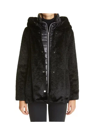 Herno Hooded Faux Persian Lamb Coat W Removable Down Vest Black Size 48 US12 - Image 1 of 4