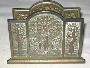 ANTIQUE JUDD CO TREE OF LIFE CAST IRON PEACOCK ART DESK LETTER PAPER RACK HOLDER - Picture 1 of 7
