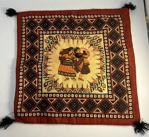 Throw Pillow Cover Pillowcase Indian Man Woman Folk Dancing Floral 15.5x15.5" - Picture 1 of 3