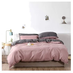 Bettwäsche Microfaser 200x220cm rosa grau pink ungebleicht reversible - Bild 1 von 10