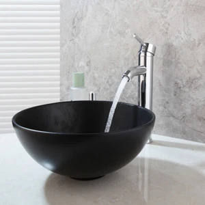 Mini lavabo compacto de cerámica negra para baño y grifo mezclador de drenaje - Imagen 1 de 8