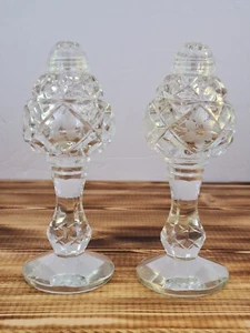 Vintage Large Pedastal Crystal Cut Glass Salt and Pepper Shakers 6" Tall Set - Picture 1 of 18