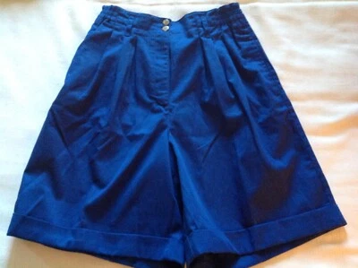 Shorts feminino vintage Karen Scott azul plissado elástico cintura alta tamanho 10 - Imagem 1 de 4