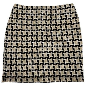 J McLaughlin Black Tan Geometric Print Pencil Skirt Size 8 Stretch Office Career - Picture 1 of 9