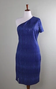 ST. JOHN COLLECTION $1495 One Shoulder Paillettes Knit Evening Dress Size 12 - Picture 1 of 6