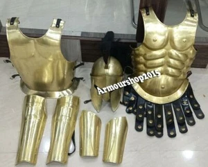 300 Spartan Brass Helmet W/Black Plume Medieval Muscle Jacket Arm & Leg Guard - Picture 1 of 3