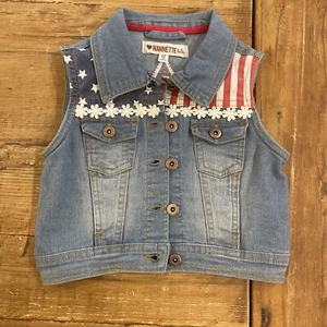 NWOT NANNETTE KIDS Toddler Girl Jean Jacket Vest American Flag 4th Of July - 4T - Picture 1 of 5