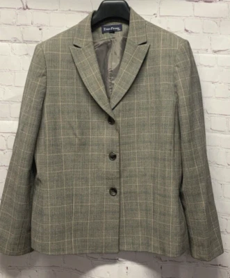 Evan-Picone Size 16 Blazer Jacket Taupe/Gray Check Suit Separate Stretch - Image 1 of 4