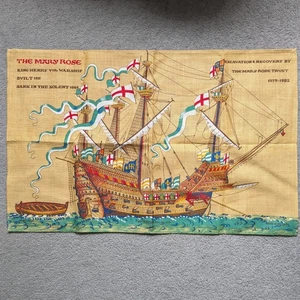 Vintage Retro Tea Towel, The Mary Rose Ship - Irish Linen Ulster Weavers - Picture 1 of 9