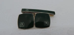 Cravatta gemelli firmati Miyamoto argento sterling smalto cloisonne verde Giappone - Foto 1 di 11