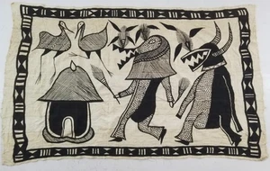 Vintage African Hand Painted Senufo Korhogo Mud Cloth Pictorial Tapestry 180x115 - Picture 1 of 14