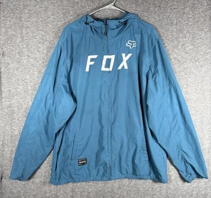 Fox Racing Attacker Windbreaker Jacket Mens XXL Teal Hooded Full Zip Lightweight - Picture 1 of 9