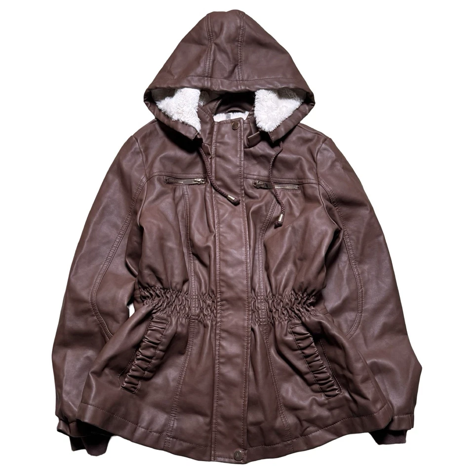 Chaqueta de cuero vintage Cavalini para mujer forro de piel marrón talla PS Foto 1 de 4