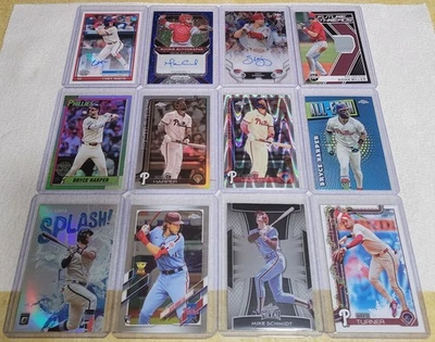 Bryce Harper, Aidan Miller, Aaron Nola, Phillies RC jsy refractor automático SP (55) Foto 1 de 4