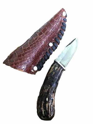 Cuchillo de hoja fija de acero hecho a mano personalizado con mango de asta funda camping caza Foto 1 de 4