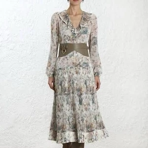 Zimmermann Fleeting Folds Long Sleeve Midi Dress Sz 1 With Slip As New Pleated - Picture 1 of 10