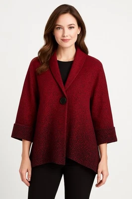 Ali Miles Toggle Button Artsy Asymmetrical Jacket Red & Black Ombre Plus Size 1X - Image 1 of 4
