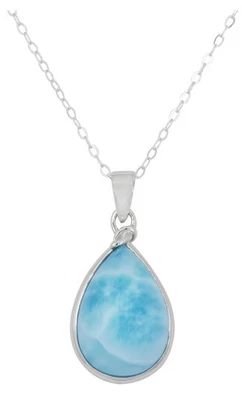 Collar Colgante Lágrima Lágrima Larimar Plata de Ley 18" Piedras Preciosas Azules Genuinas Foto 1 de 4