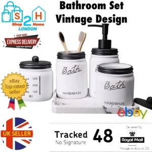 Set bagno, design vintage e fatto a mano, accessori barattolo muratore, poliresina 5 pezzi - Foto 1 di 9