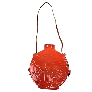 Jarrón cantimplora Frankoma Pottery Thunderbird naranja rojo con correa de cuero - Imagen 1 de 6